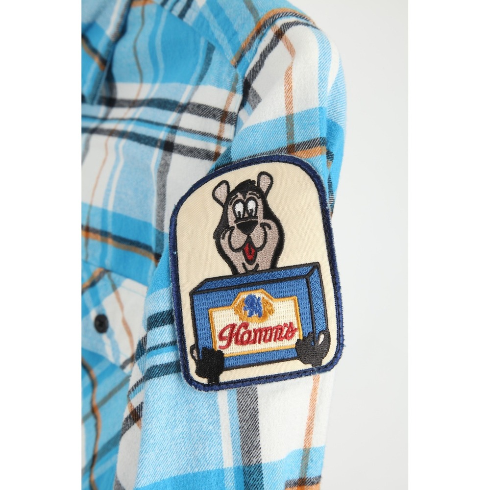Angry Minnow Flannel Co Hamm's Beer Shirt Mens Large Blue Plaid Cotton Flannel - Picture 4 of 12